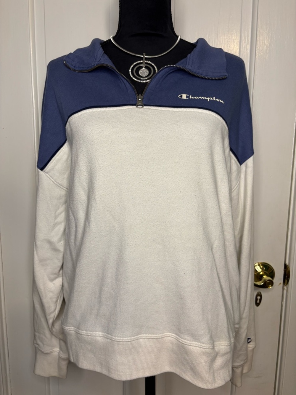 Champion Blue and White Quarter-Zip Sweatshirt